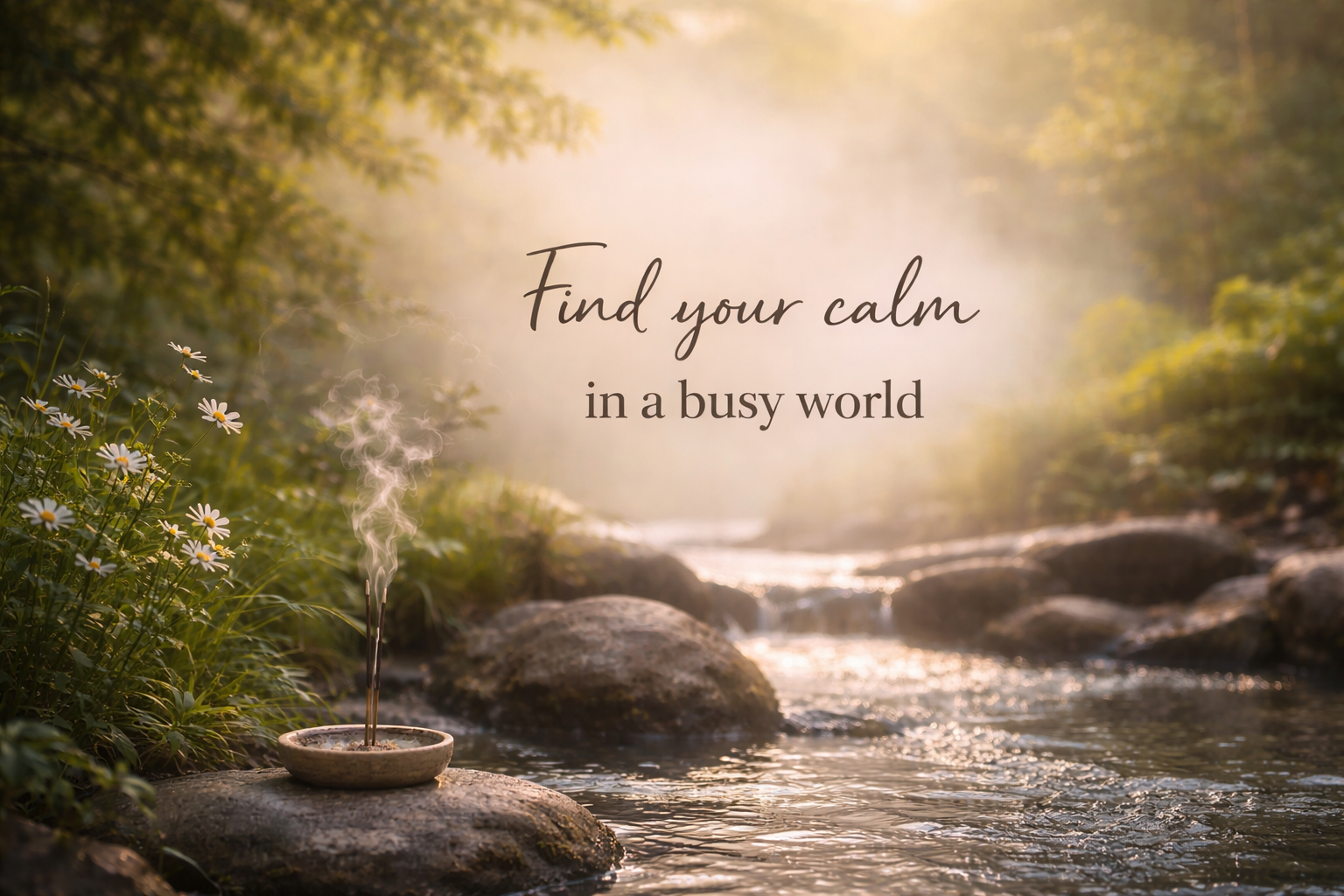 Incense in a bowl with stones and plant