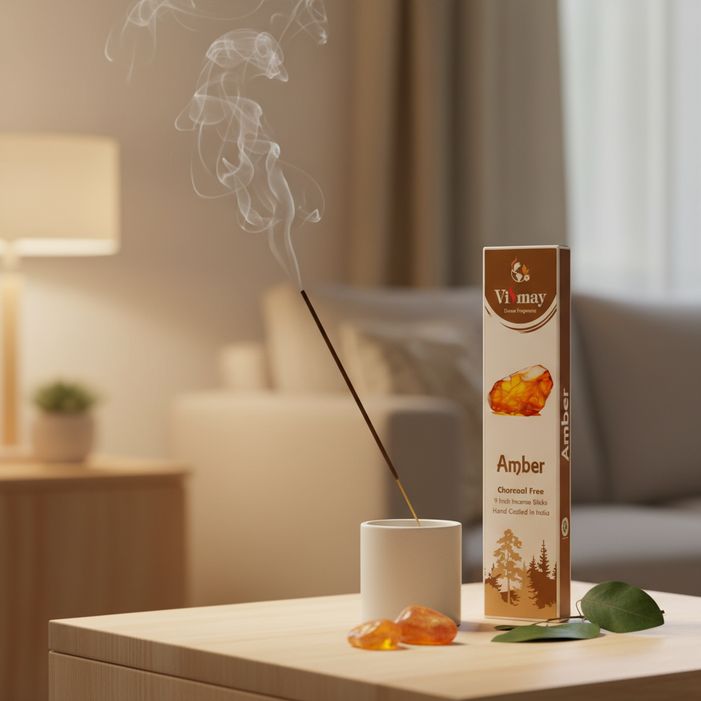 Amber incense sticks in evening setting