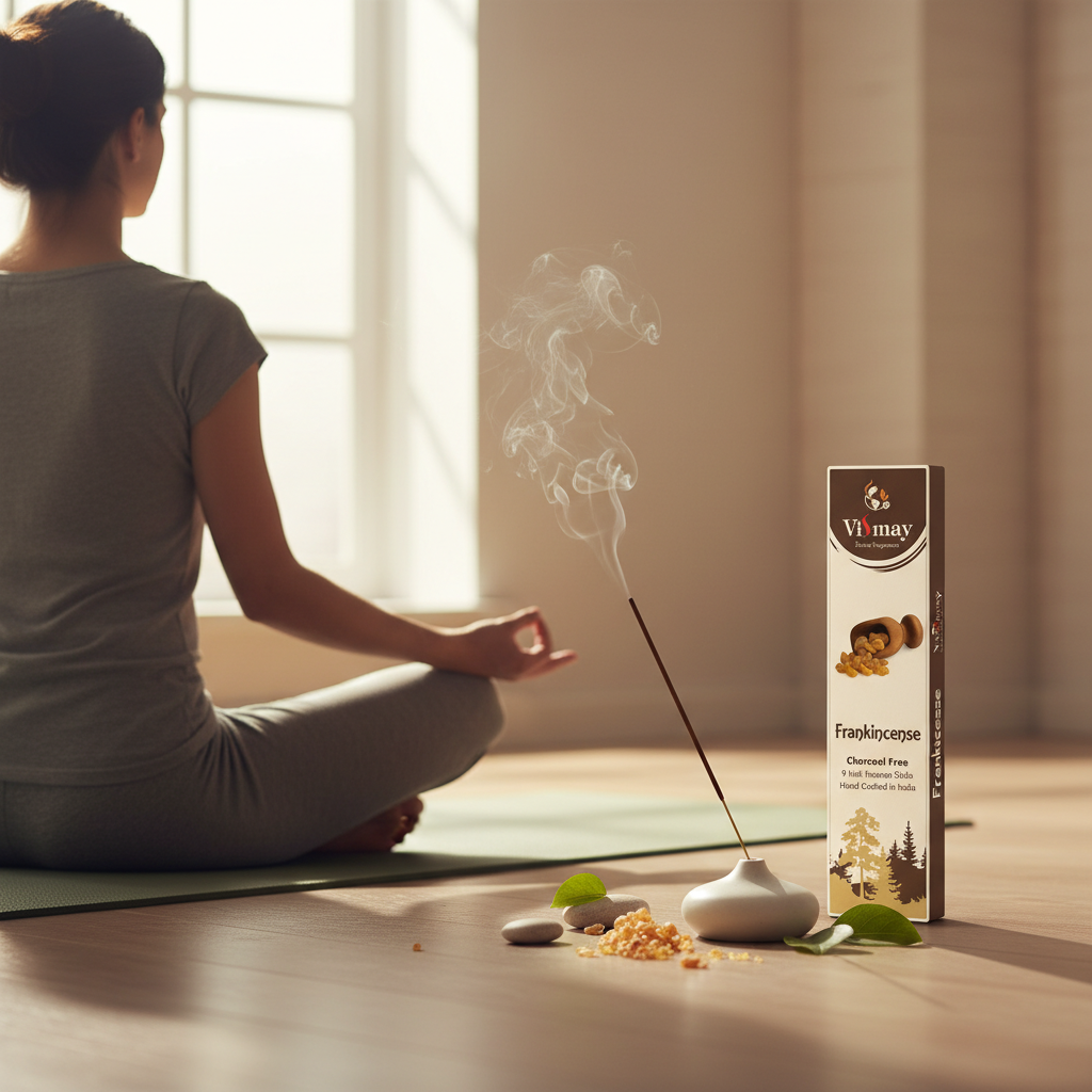 Frankincense incense sticks with meditation and yoga